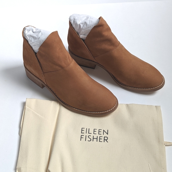 Eileen Fisher Leaf Bootie in Cognac Tumbled Nubuck Size 6M - Picture 1 of 7